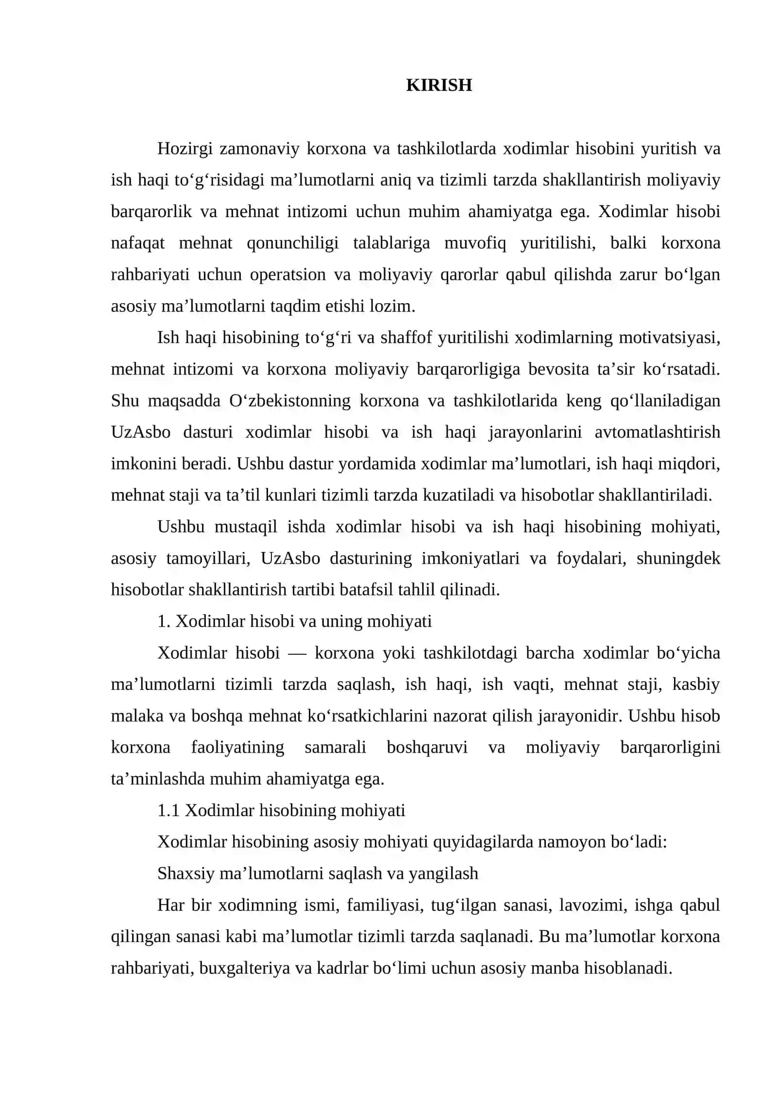Ish haqqi va xodimlar hisobi. Uz asbo dasturi boyicha umumiy malumot. 2