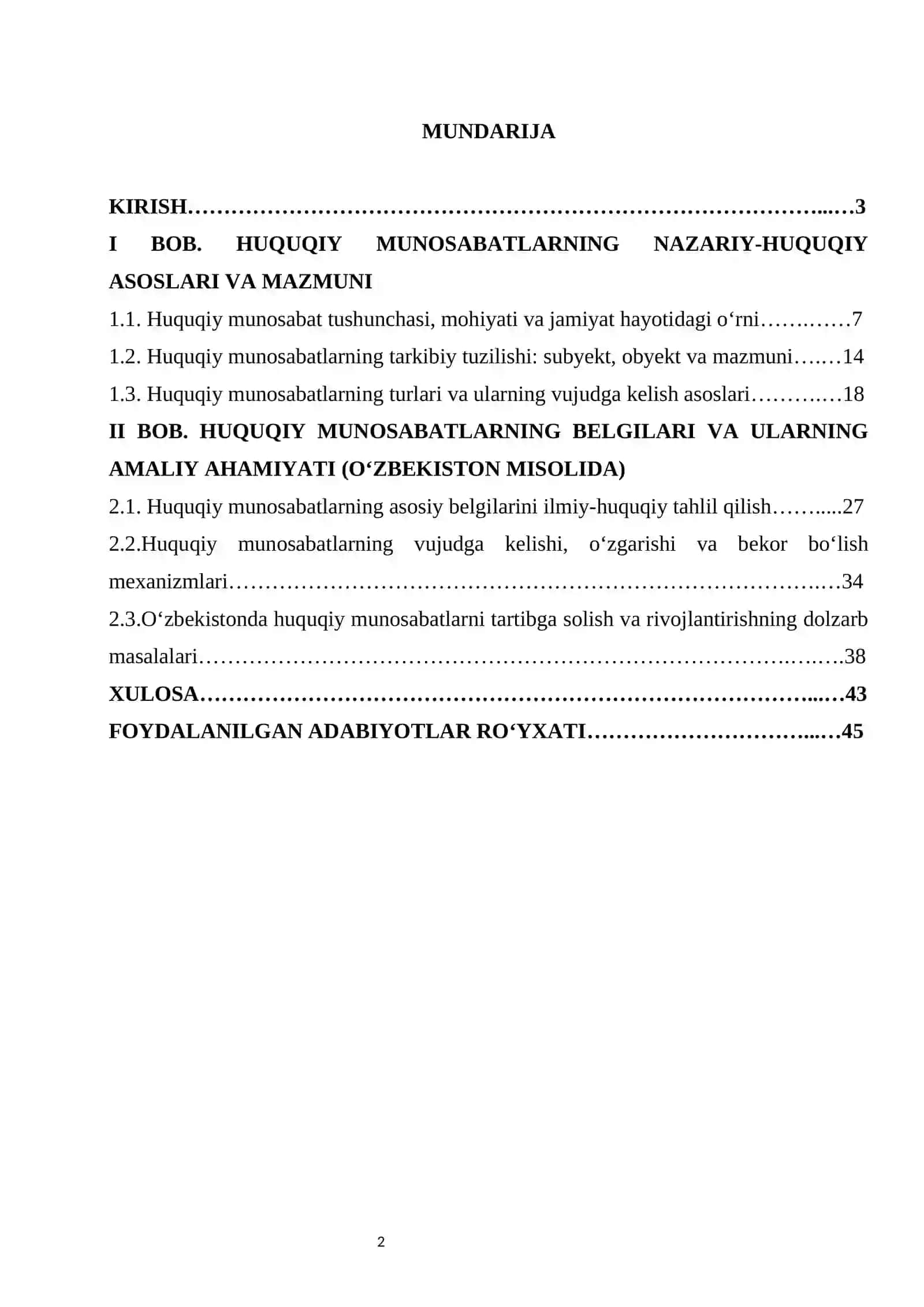 Huquqiy munosabat tushunchasi va uning belgilarini tahlil qilish kurs ishi 2