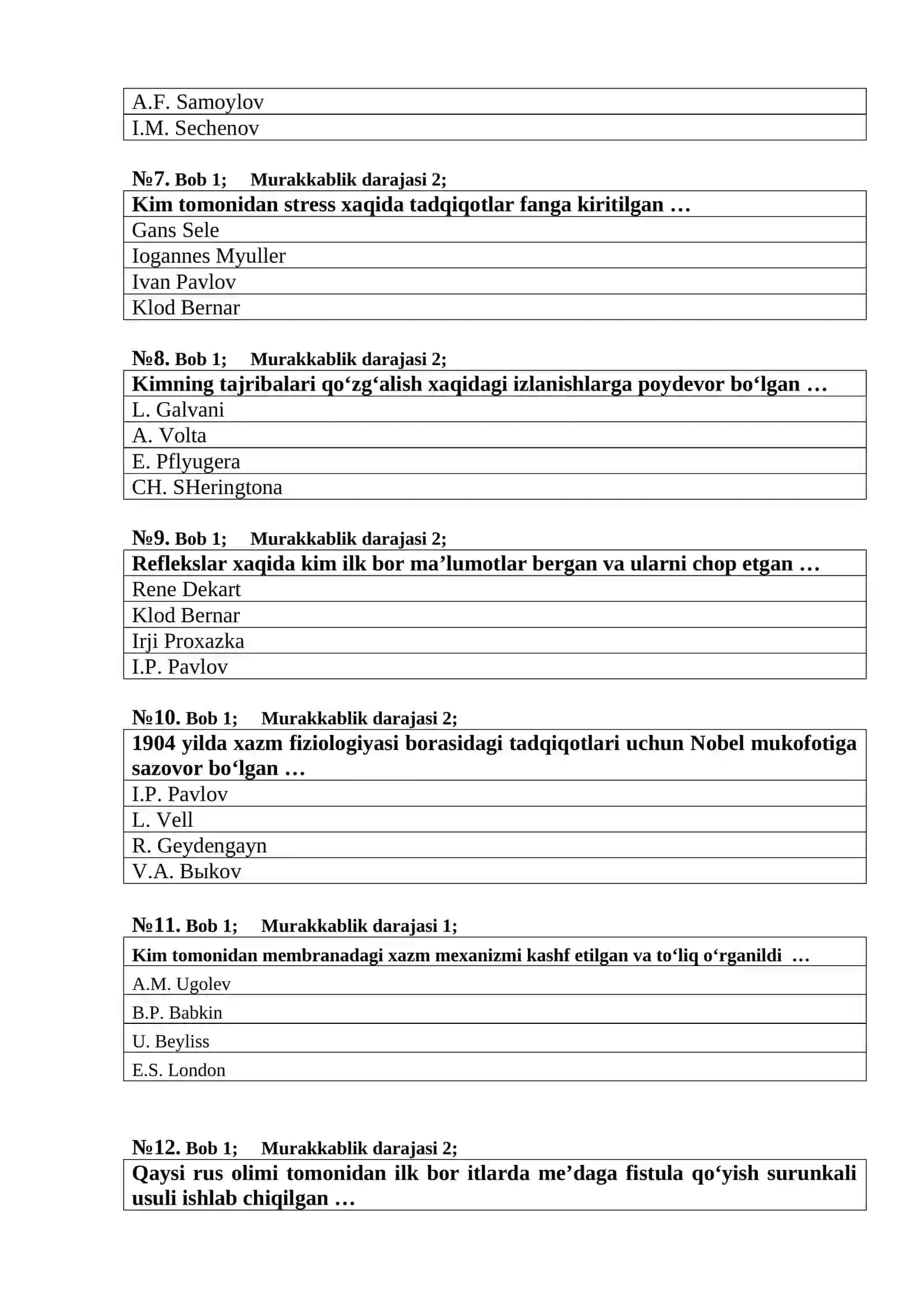Fiziologiyadan test 2
