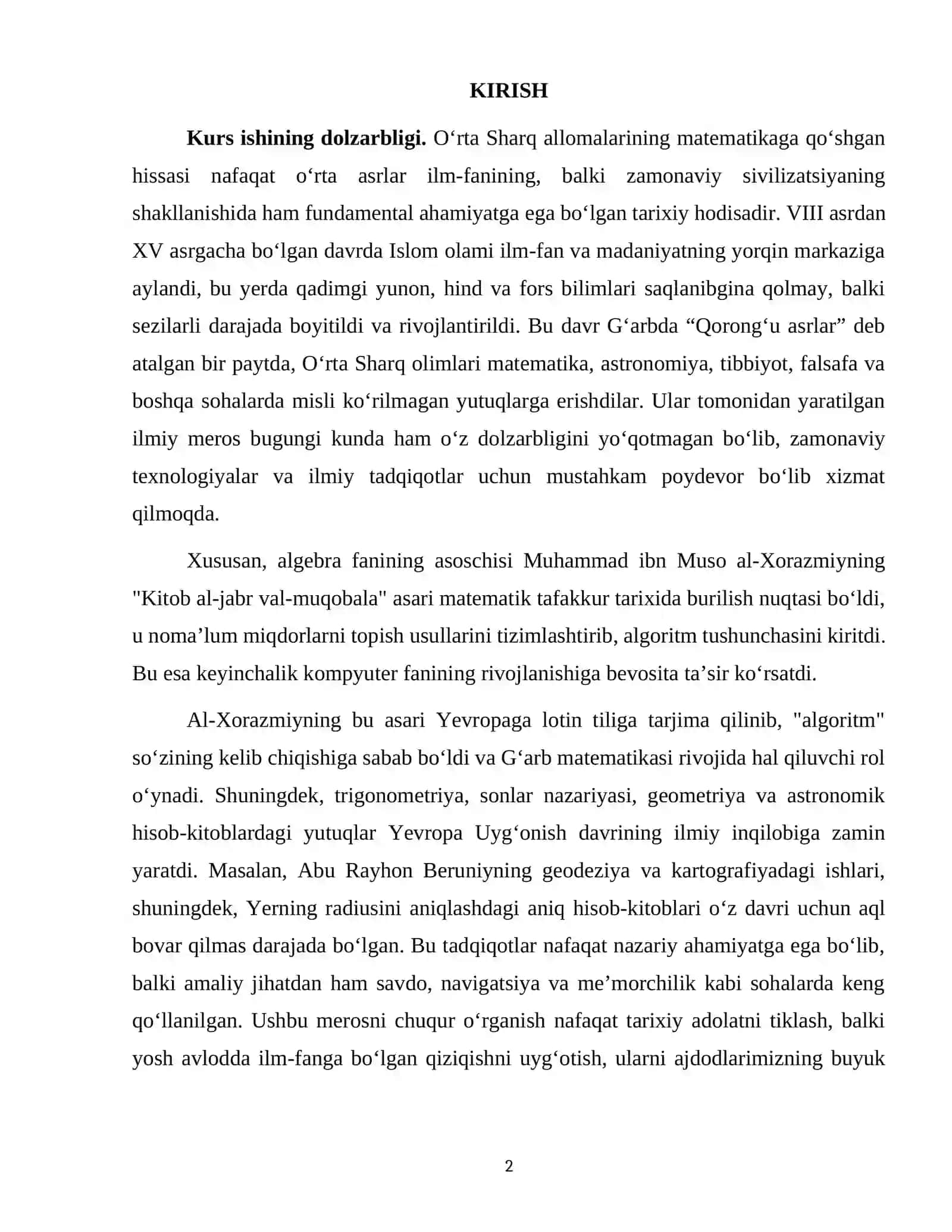 O‘RTA SHARQ ALLOMALARINING MATEMATIKAGA QO’SHGAN HISSASI 2