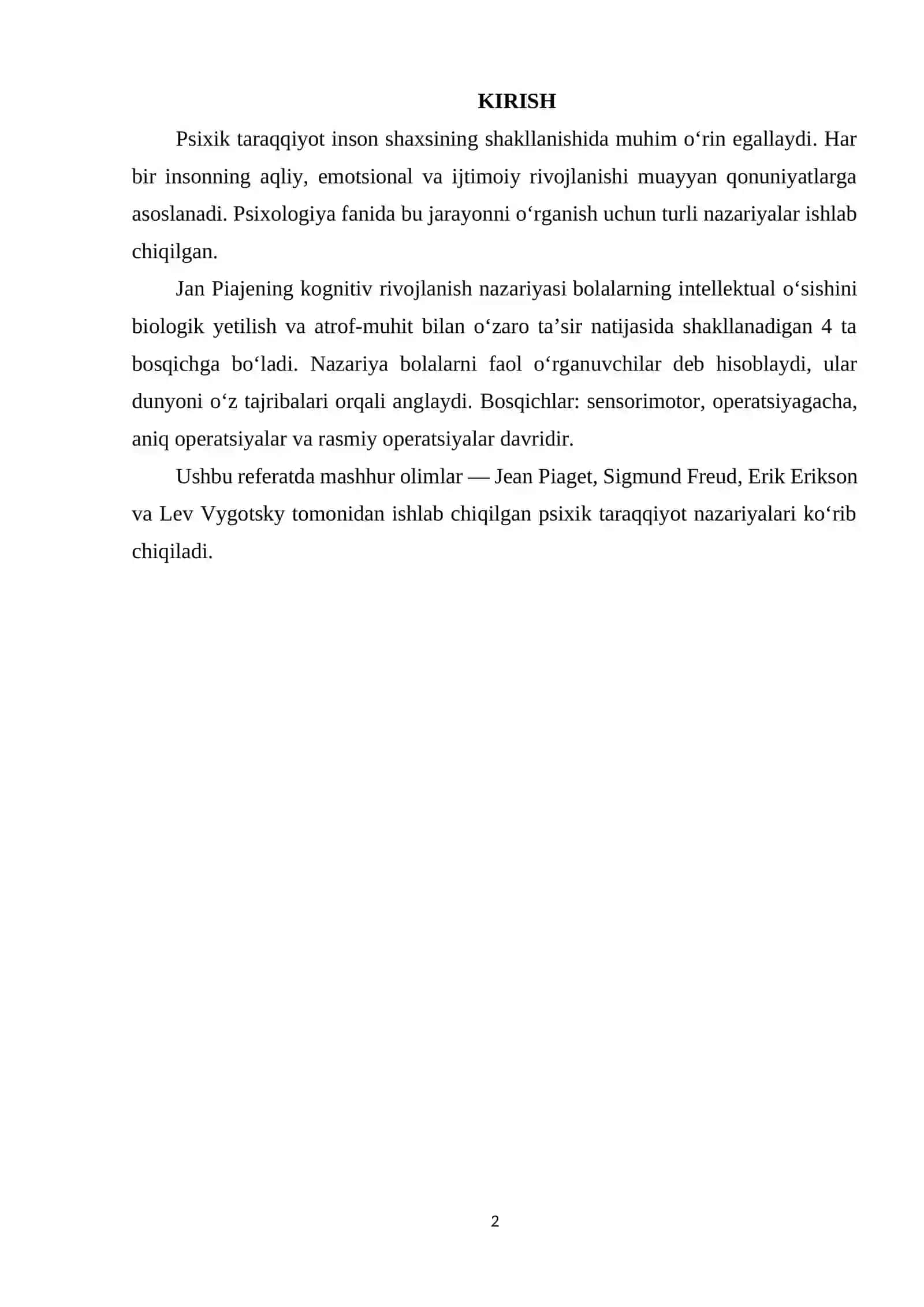 PIAGE, ERIKSON, FREYD VA VIGOTSKIYLARNING PSIXIK TARAQQIYOT NAZARIYALARI 2