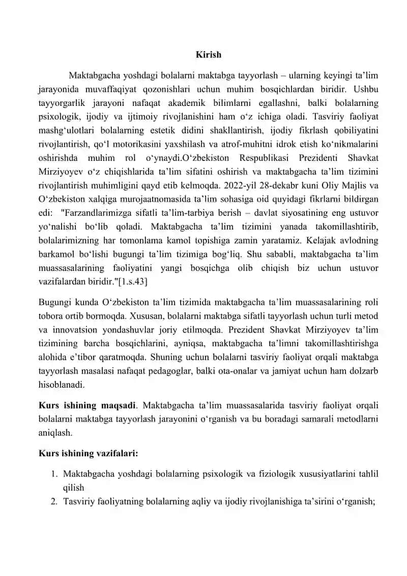 Tasviriy faoliyat mashğulotlarida bolalarni maktabga tayyorlash. 2
