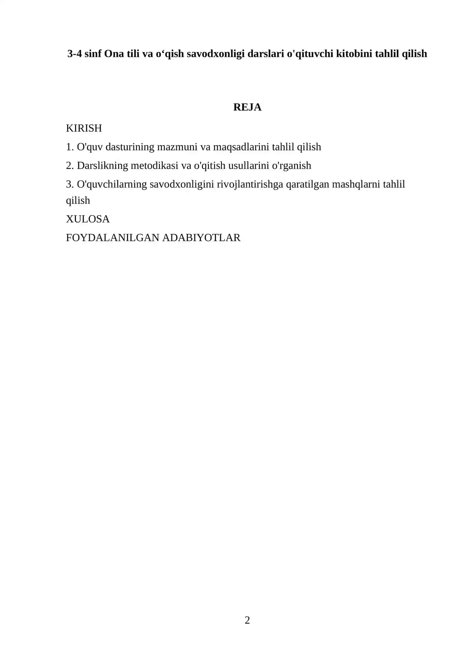 3-4 sinf Ona tili va oʻqish savodxonligi darslari o'qituvchi kitobini tahlil qilish 2