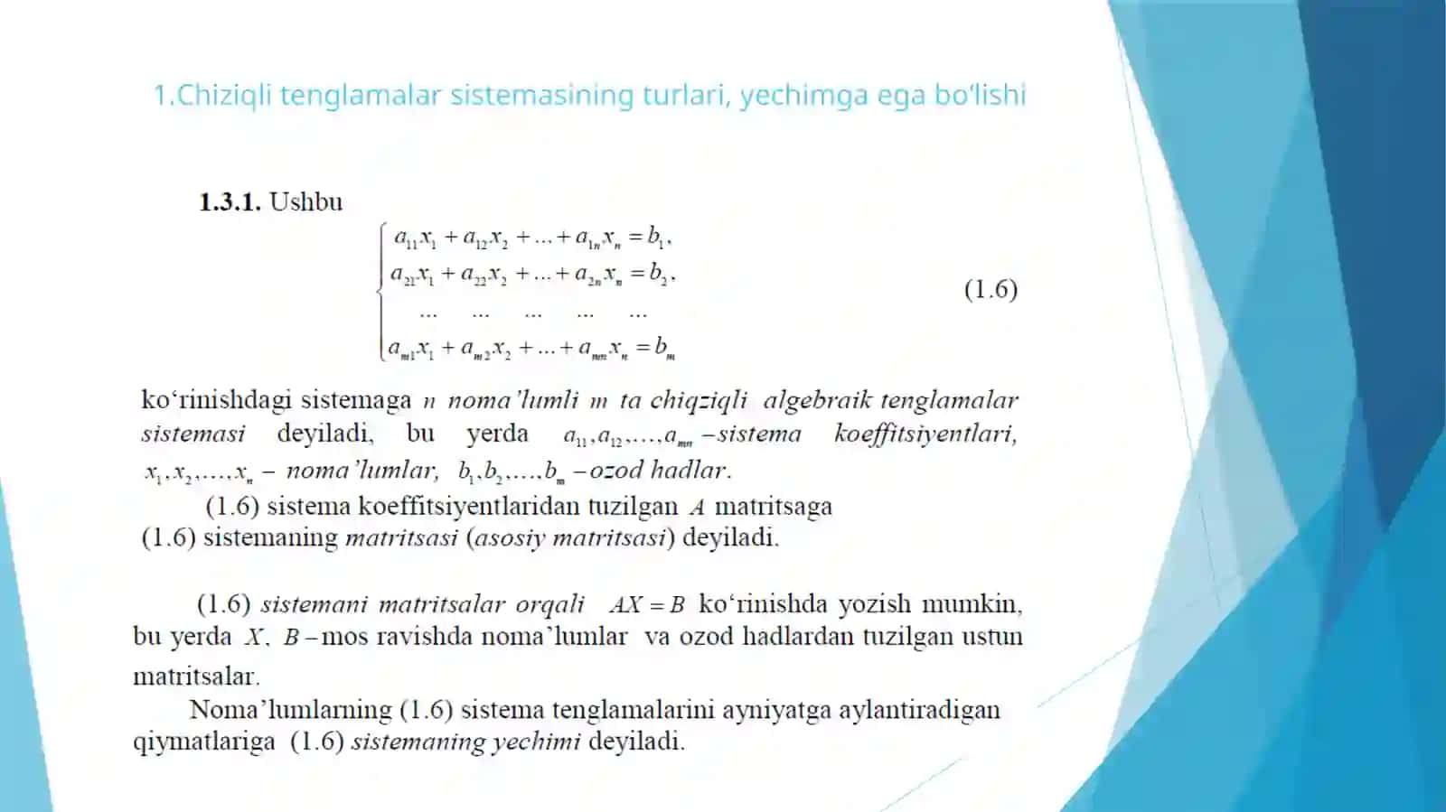 Chiziqli tenglamalar sistemasini yechishning Kramer, Gauss va matritsalar usuli 2
