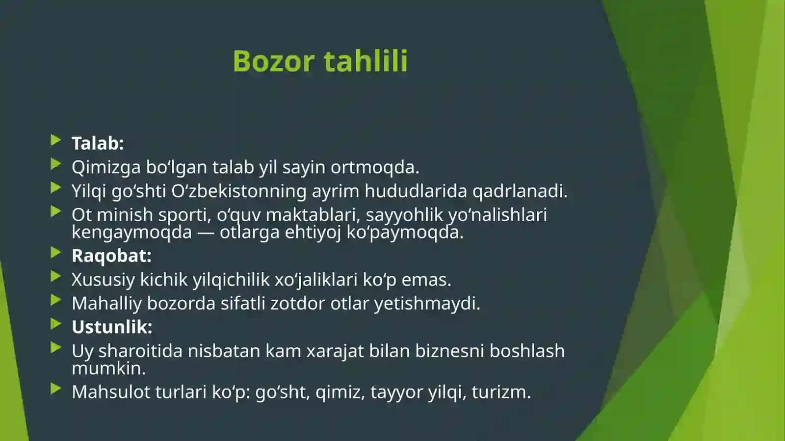 YILQICHILIK XO‘JALIGI UCHUN BIZNES REJA 2