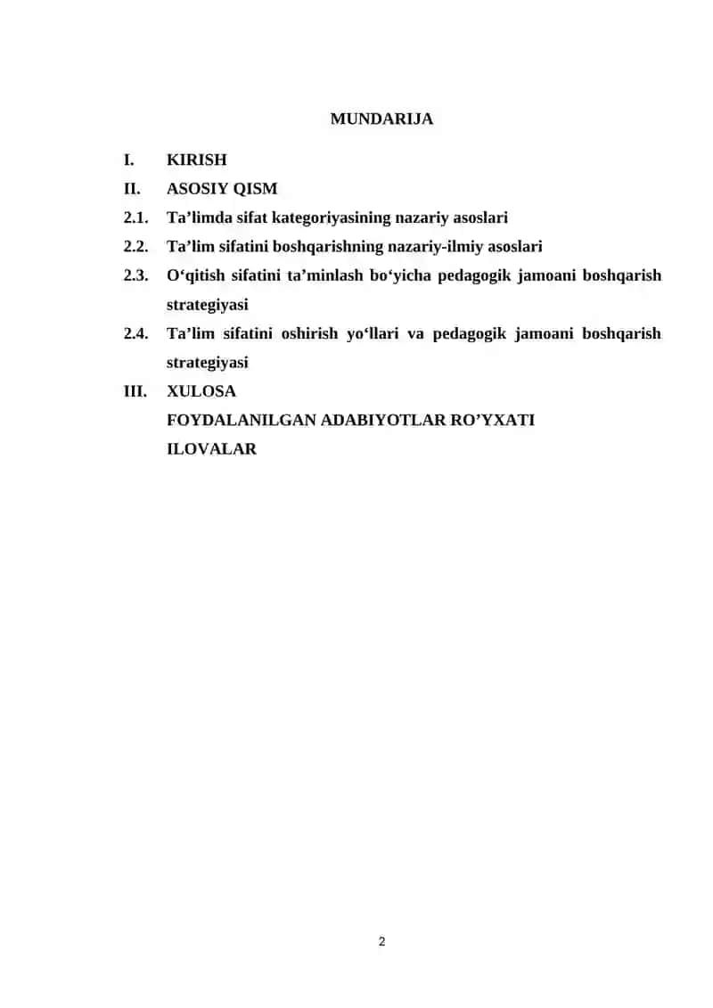 “TA’LIM SIFATI BOSHQARUVINI TAKOMILLASHTIRISH OMILLARI. O’QITISH SIFATINI TA’MINLASH BO’YICHA PEDAGOGIK JAMOANI BOSHQARISH STRATEGIYASI” MAVZUSIDA 2
