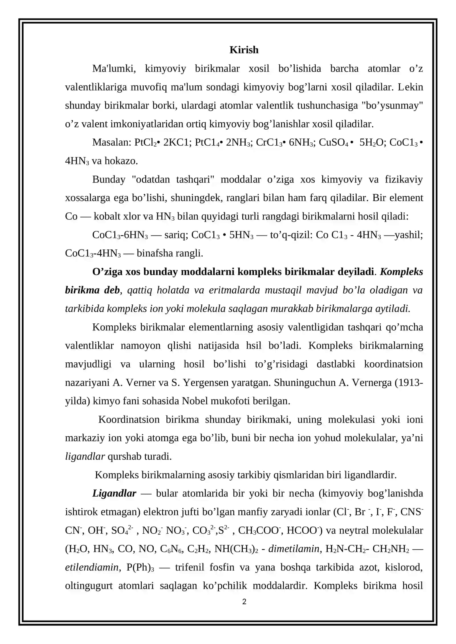Tetraamminkuprosulfat tuzini olinishi va xossalari 2