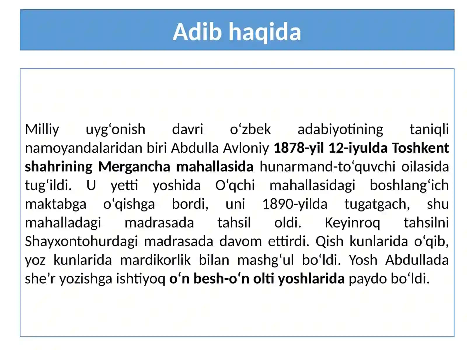 Abdulla Avloniy hayoti va ijodi. “Vatanni suymak” maqolasi va “Vatan” she’rlari 2