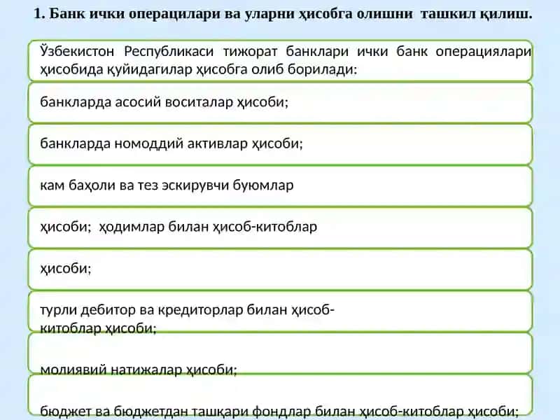 “Банкларнинг моддий мол-мулклари ва номоддий активлари ҳисоби” 2