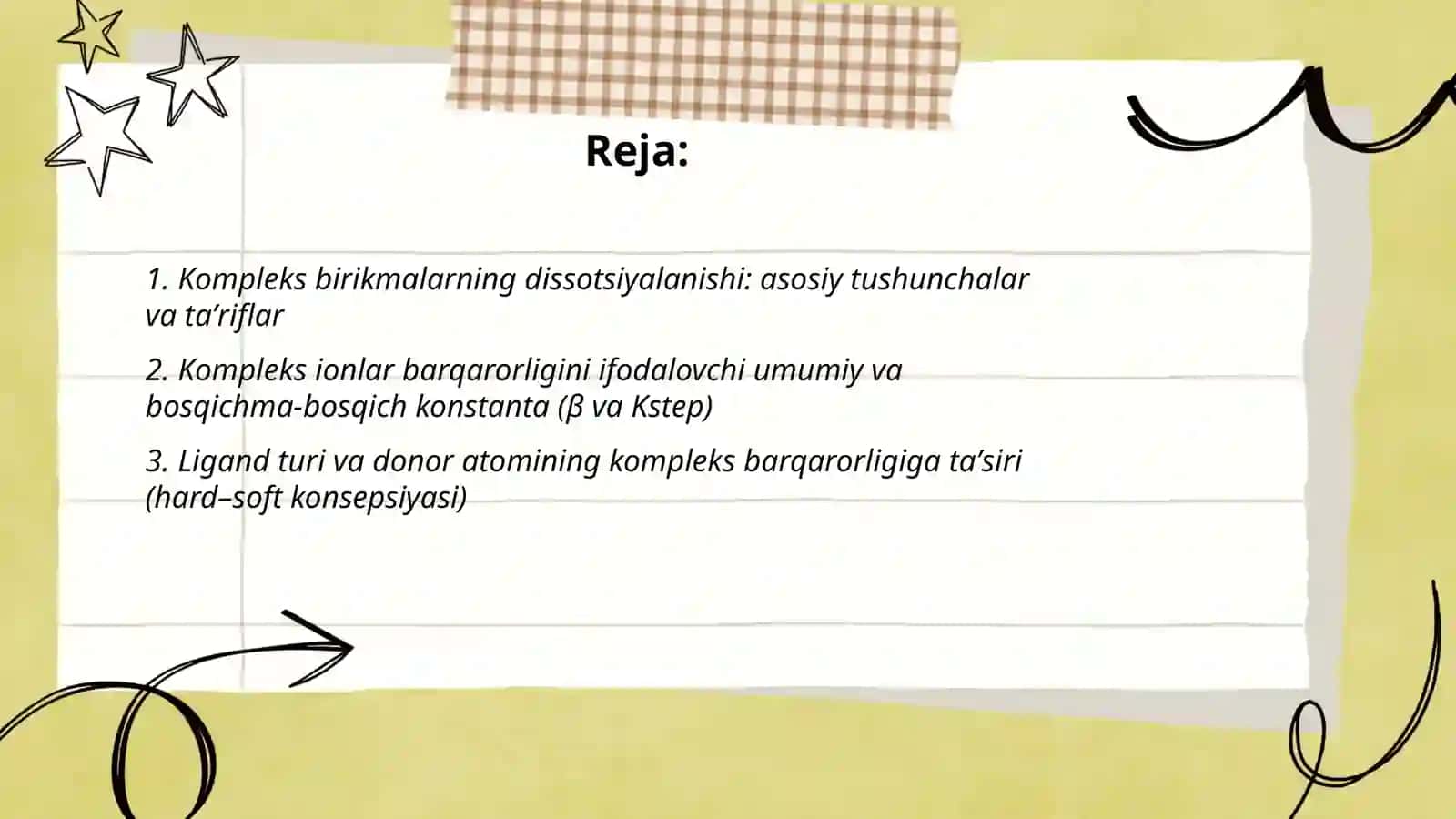 Kompleks birikmalarni dissotsiyanishi va kompleks ionlarning barqarorligini solishtirish 2