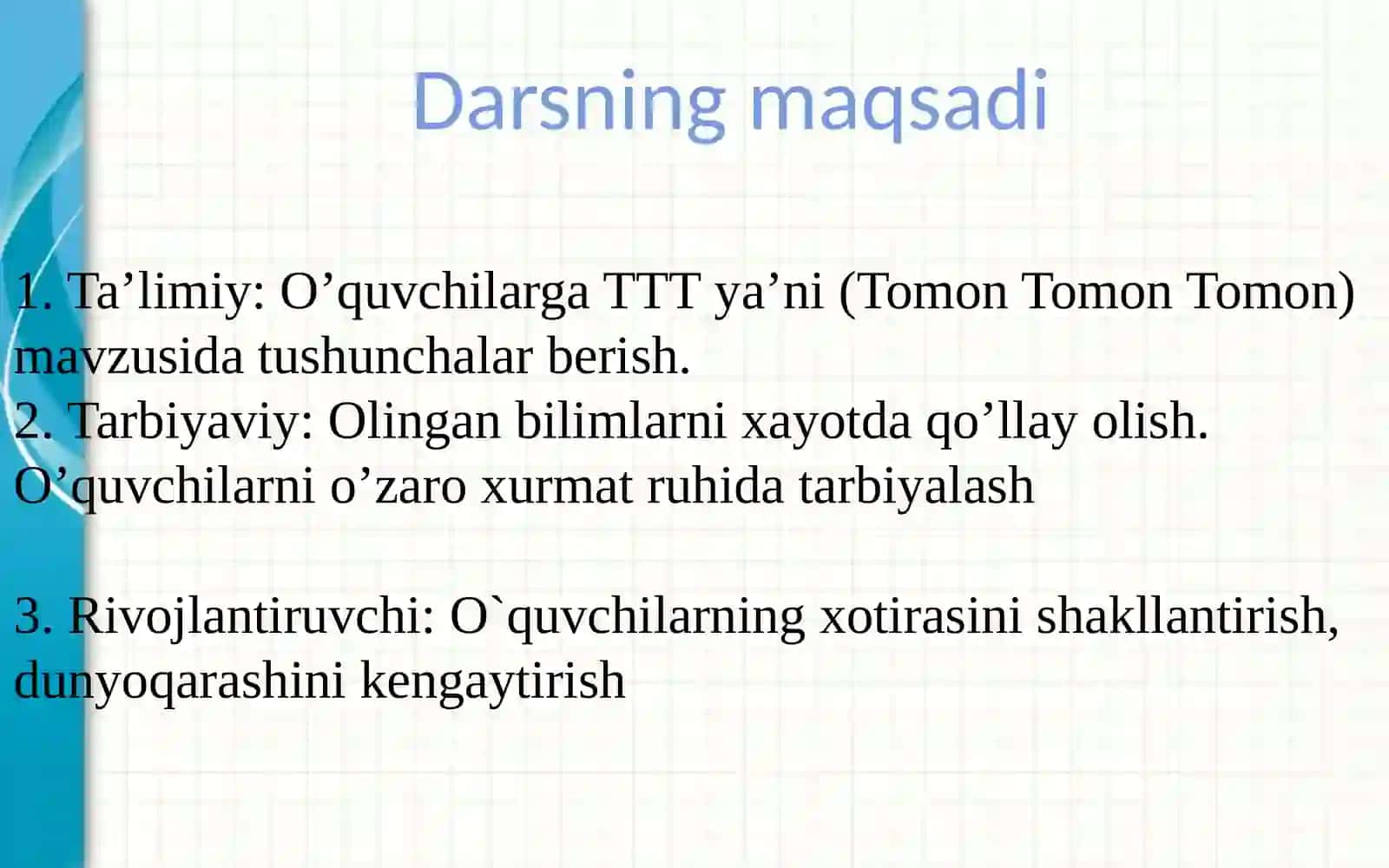 UCHBURCHAKLAR TENGLIGINING UCHINCHI(TTT – TOMON-TOMON-TOMON) ALOMATI 2