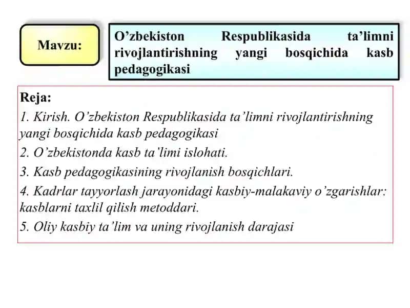 O’zbekiston Respublikasida ta’limni rivojlantirishning yangi bosqichida kasb pedagogikasi 2