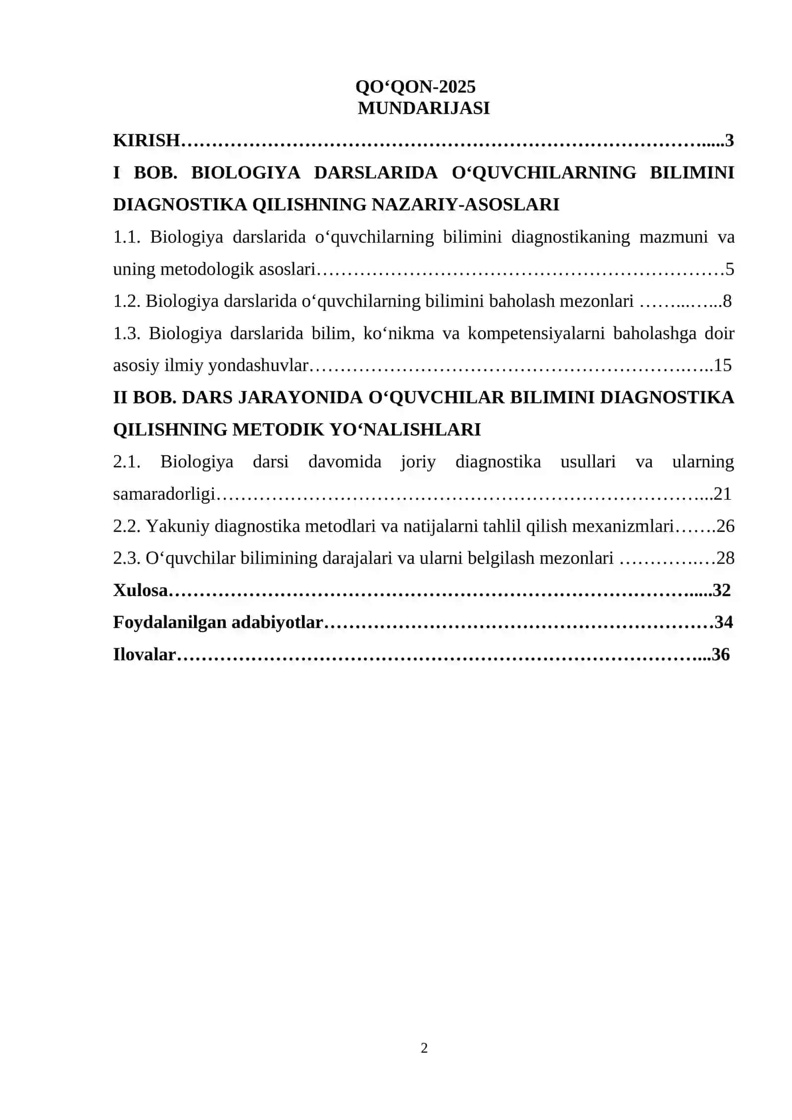 Biologiya darslaridagi o'quvchilarning bilimini diagnosika qilish 2