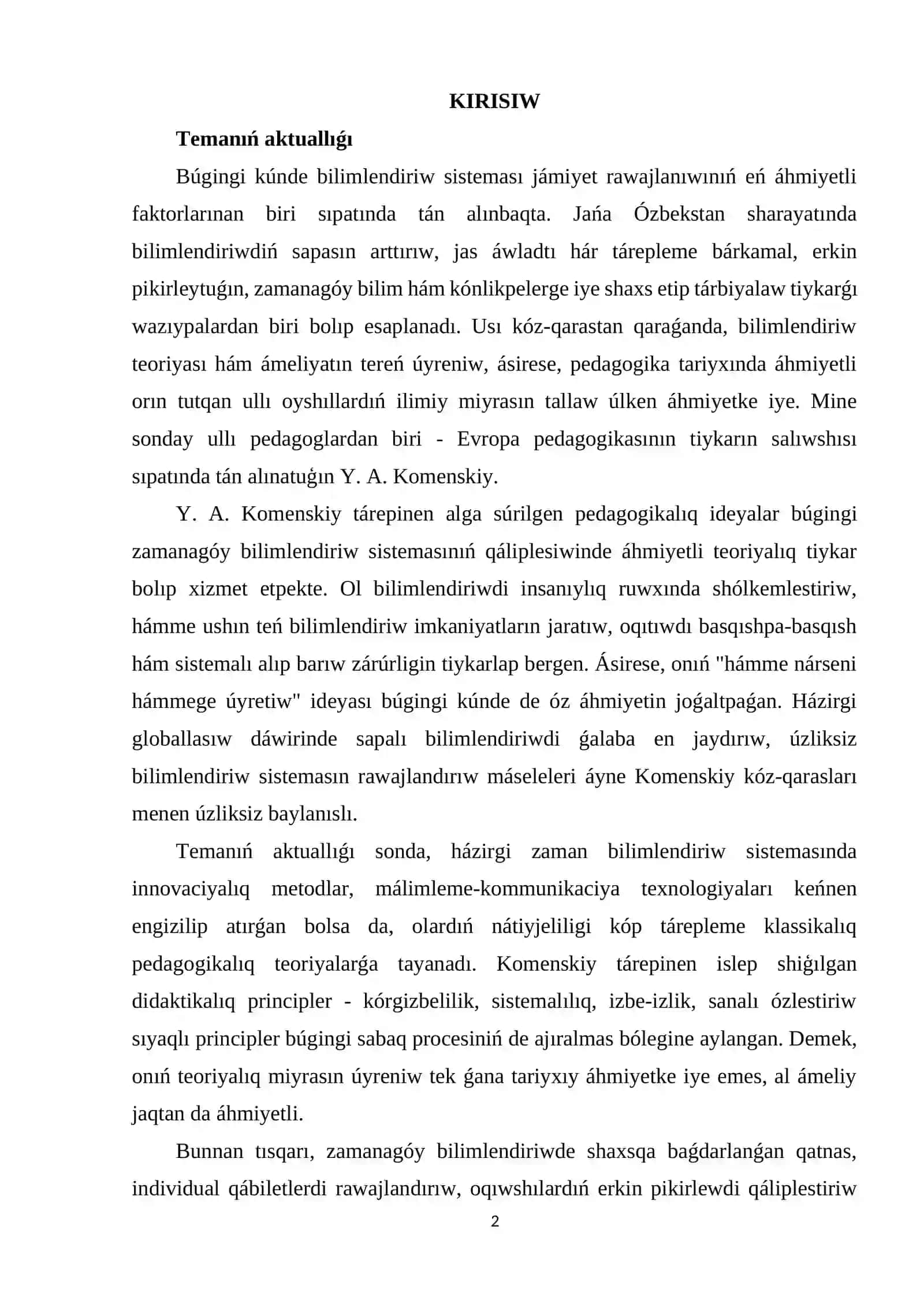 Y. A. KOMENSKIY PEDAGOGIKALIQ KÓZ-QARASLARINIŃ TEORIYALIQ TIYKARLARI 2