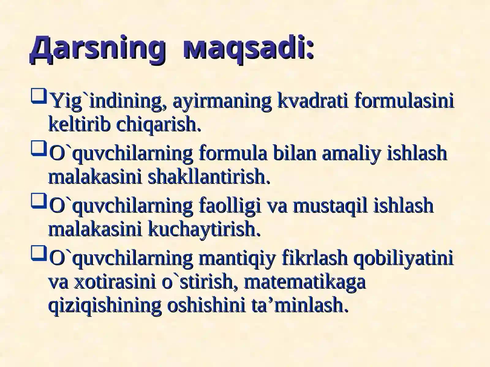 IKKIHAD YIG`INDISI VA AYIRMASINING KVADRATI 2