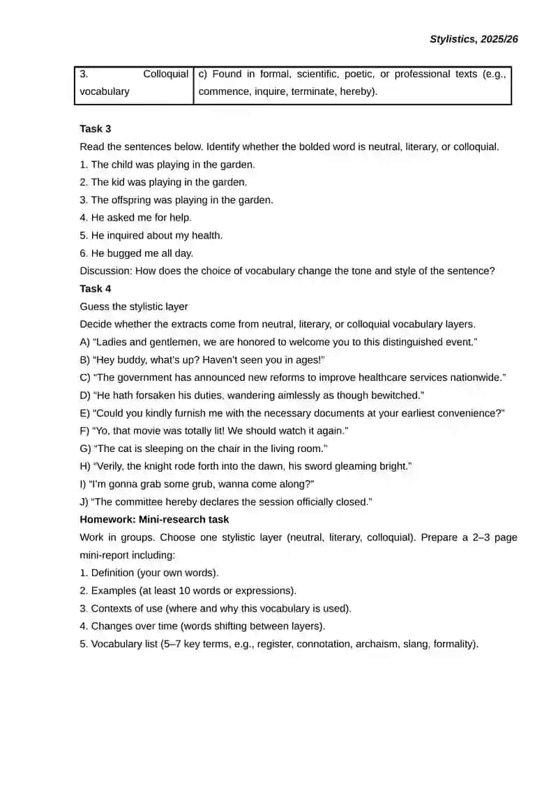 PRACTICAL LESSON: Stylistic Classification of English Vocabulary 2