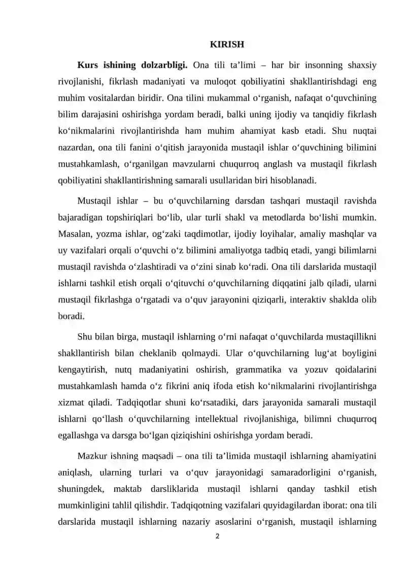 Ona Tili Ta'limida Mustaqil Ishlarining Nazariy Asoslari 2