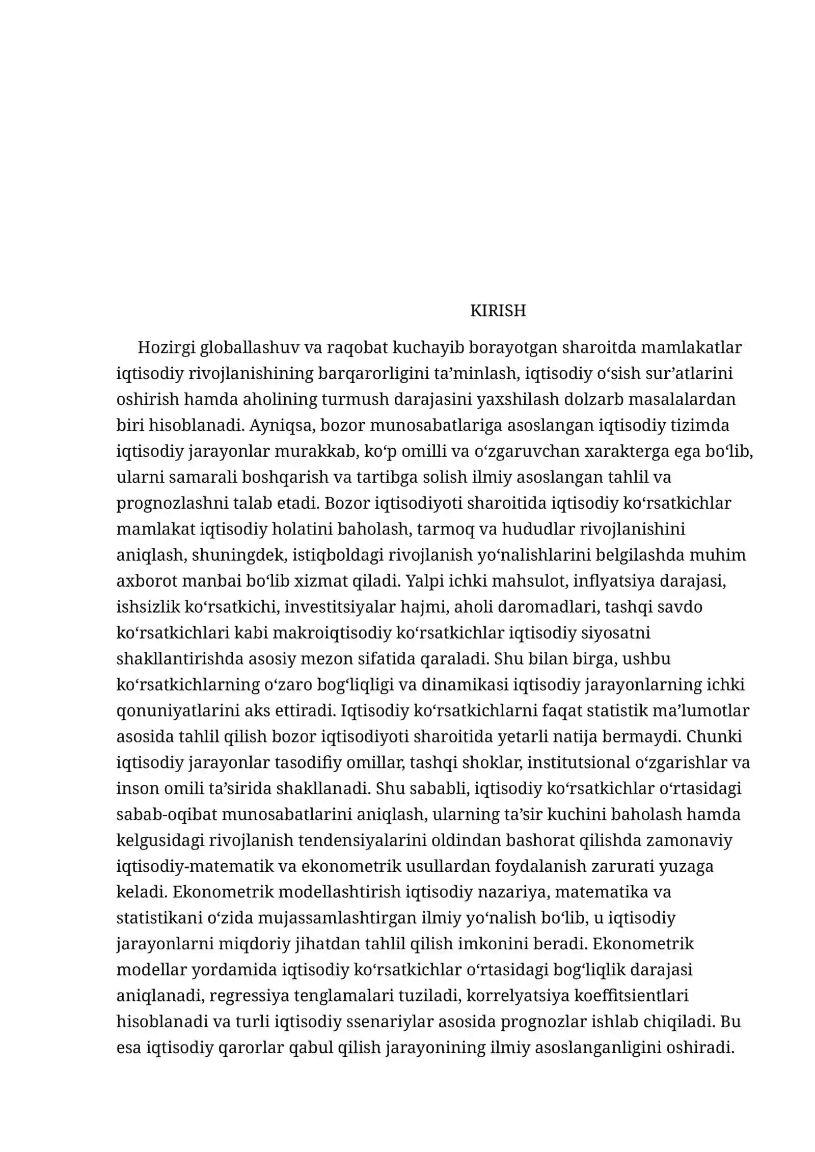 Iqtisodiy ko‘rsatkichlar va ekonometrik analiz 2