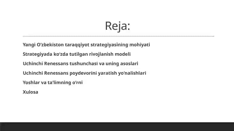 Yangi O‘zbekistonning taraqqiyot strategiyasi’ kitobida rivojlanish modeli va Uchinchi Renessans 2