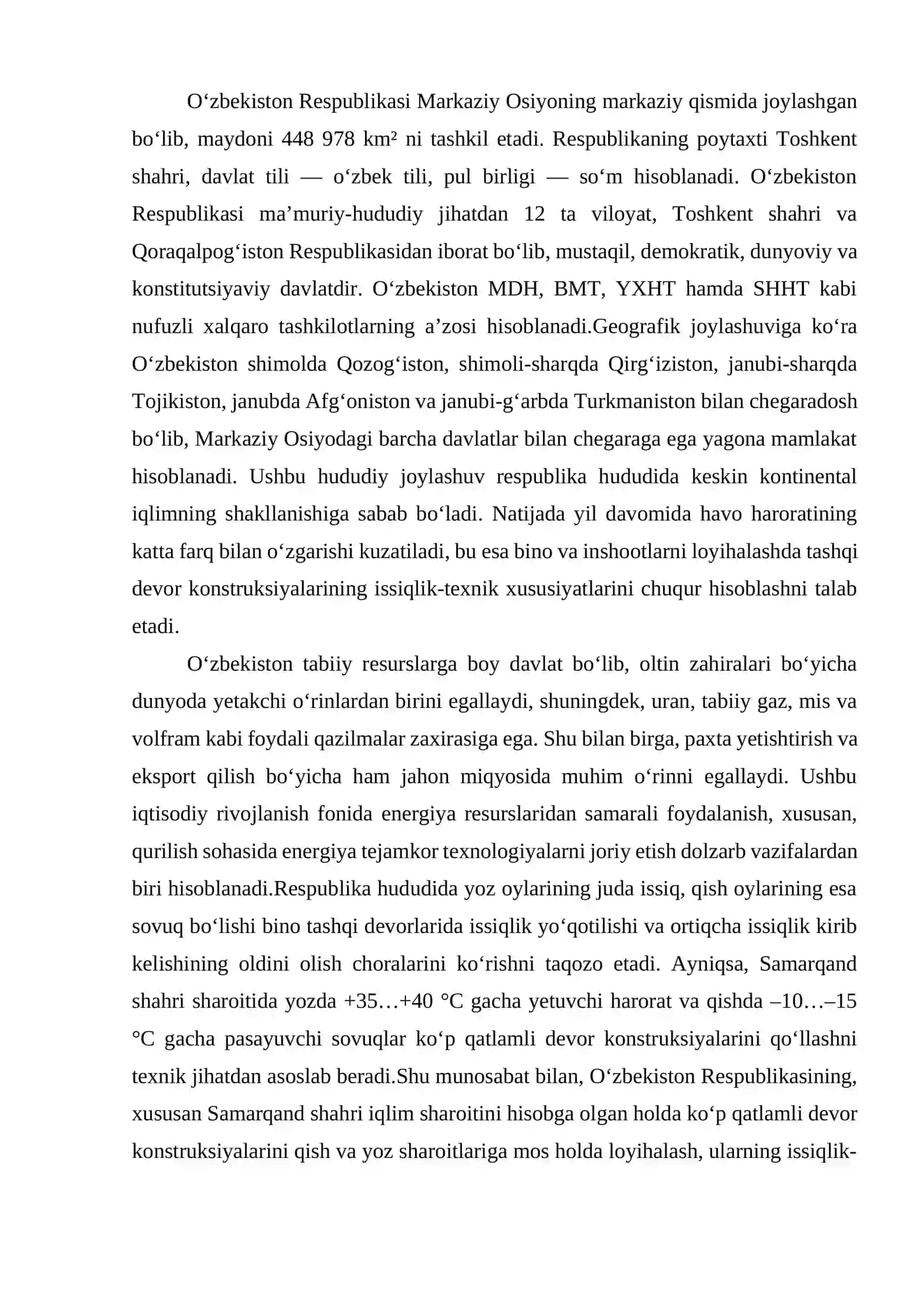 Ko’p qatlamli devor konstruksiyani qish va yoz sharoitiga loyihalash mavzusida HISOB GRAFIK ISHI 2