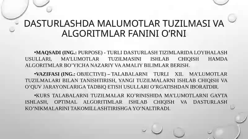 Ma’lumotlar turlari va tasvirlash tushunchalari 2