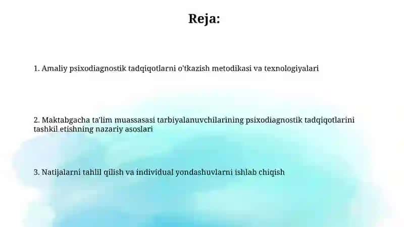 Maktabgacha ta'lim tashkiloti tarbiyalanuvchilari bilan psixodiagnostik faoliyatni tashkil etish 2