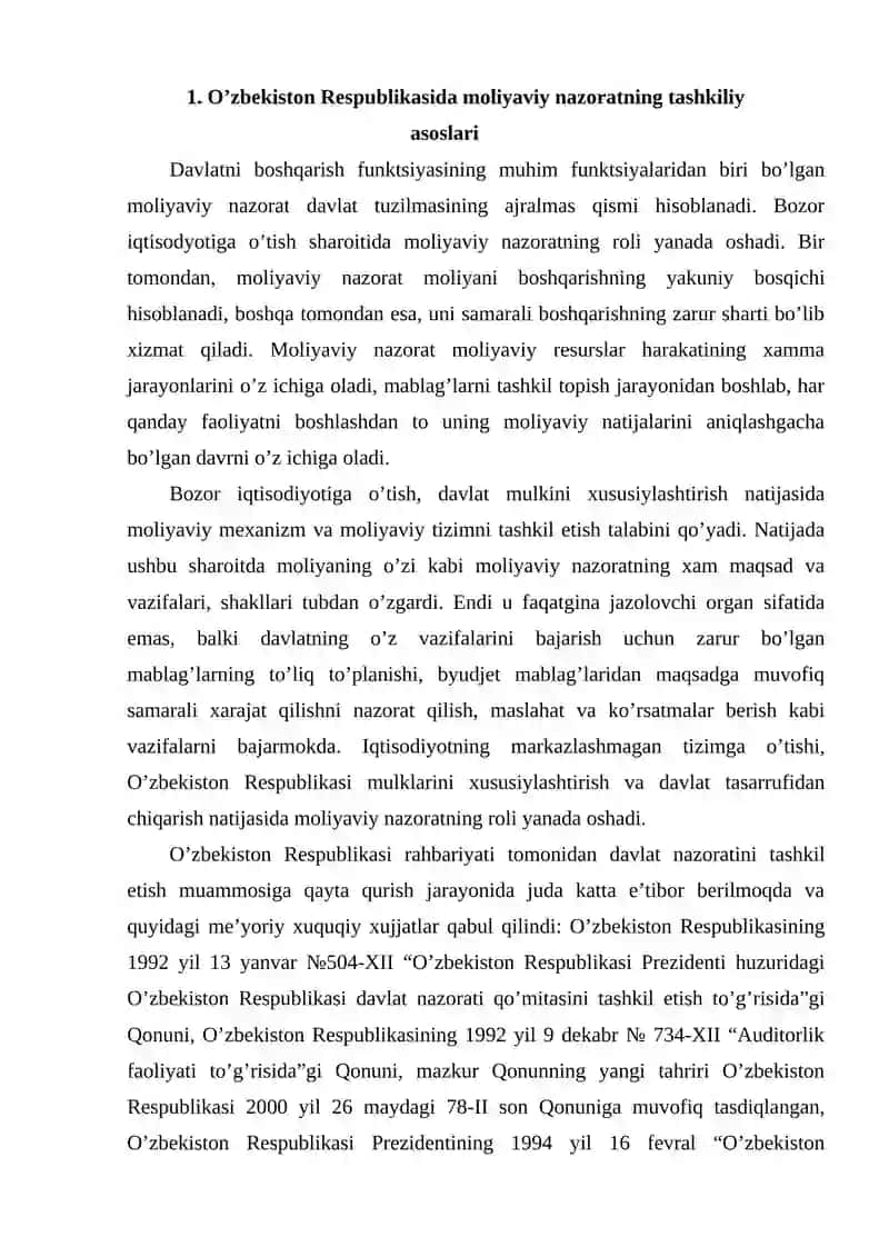 O'zbekiston Respublikasi moliyaviy nazorat tizimida auditning ro'li 2