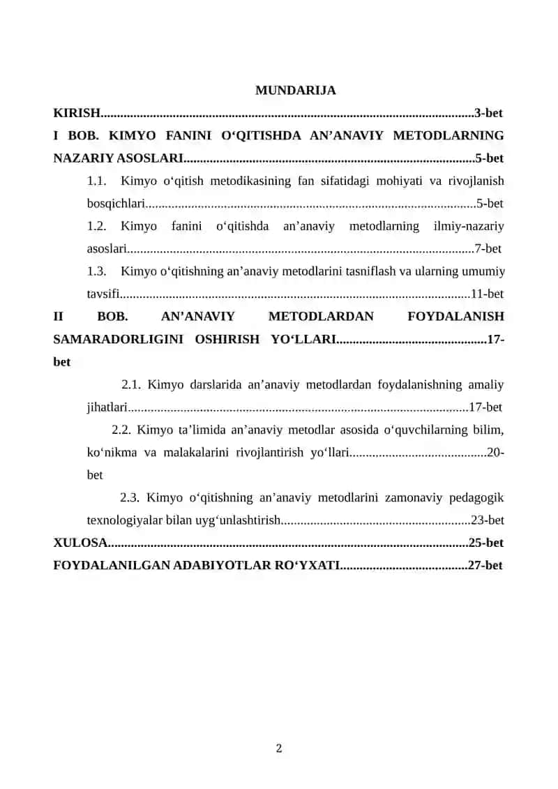 "Kimyo o‘qitishning an‘anaviy metodlari va ularning umumiy tavsifi" 2