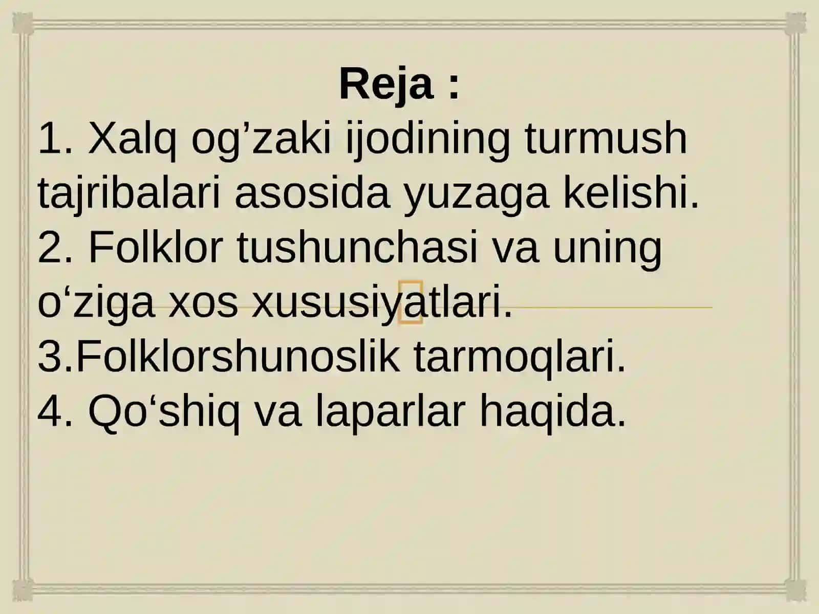 Xalq og‘zaki ijodiyotining (folklor) janr xususiyatlari 2