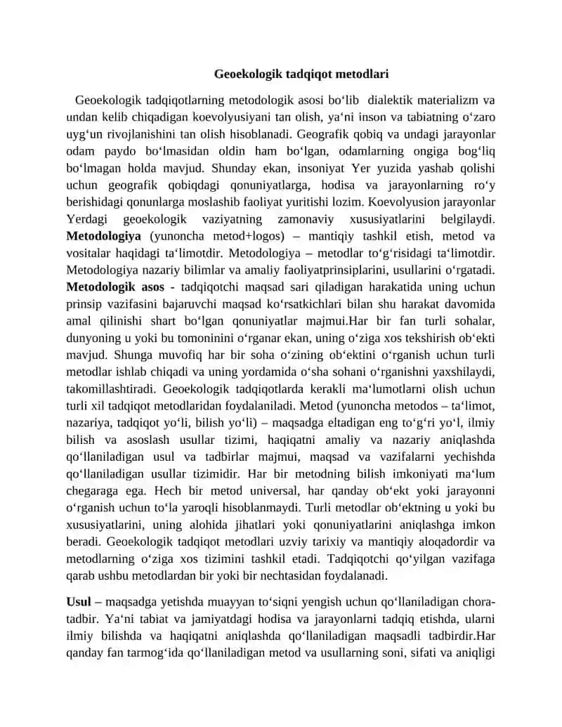 Geoekologiya. Geoekologik tadqiqot metodlari 2