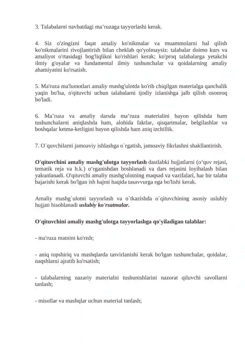 Amaliy darsga tayyorgarlik ko'rish yo'riqnomalarini o'tkazish tartibi 2