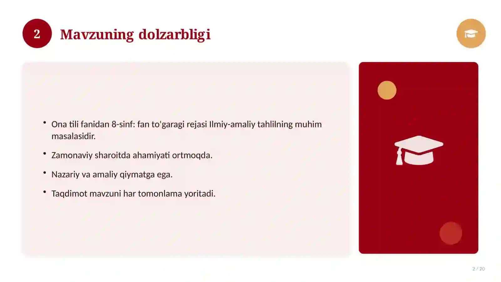 Ona tili fanidan 8-sinf: fan to'garagi rejasi Ilmiy-amaliy tahlil 2