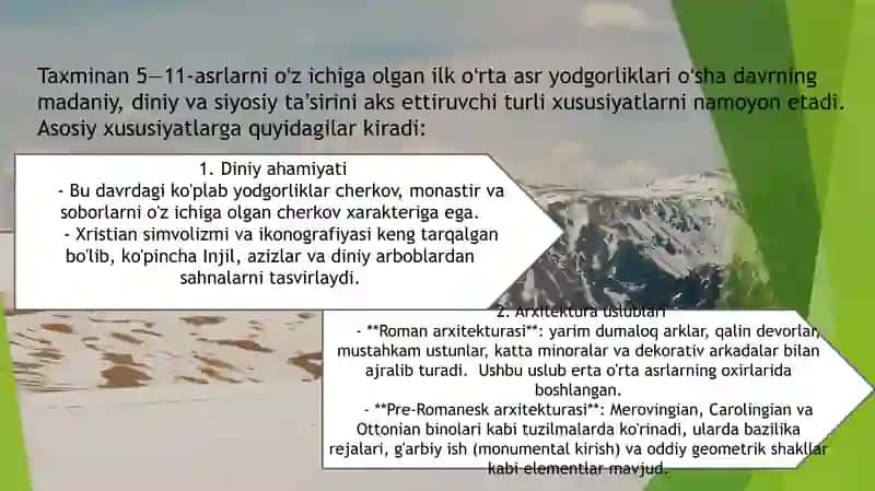O'rtaasrlardavri arxeologiyasi yutuqlari va o'ziga xos xususiyatlari 2