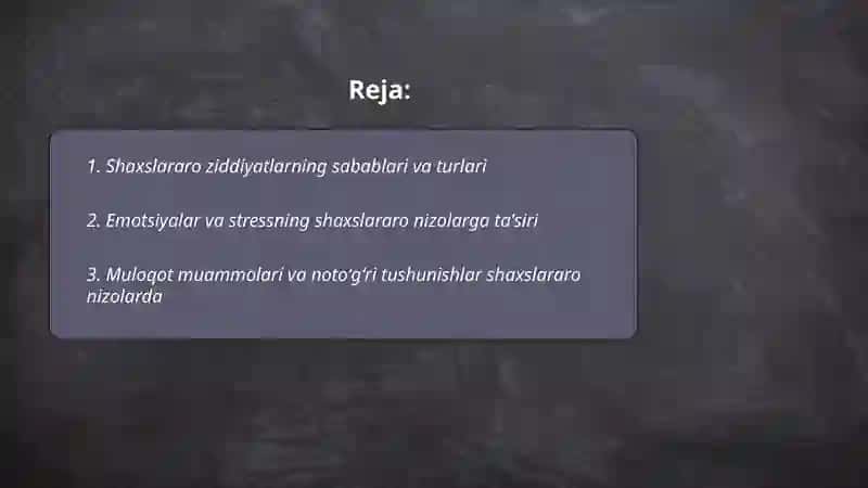 Shaxslararo ziddiyatlar va ular orasidagi nizo 2