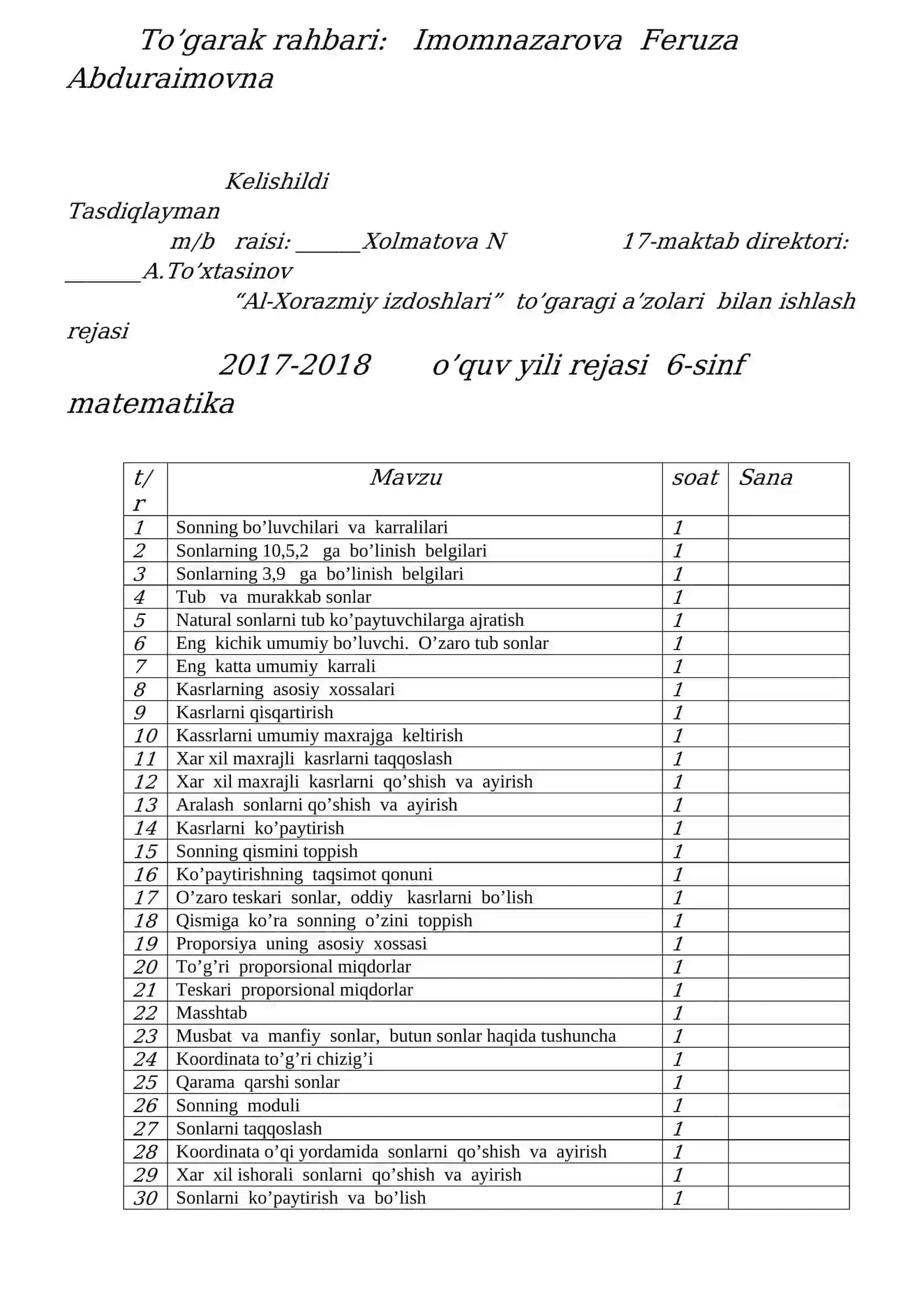 6-sinf Matematika Al-Xorazmiy izdoshlari to'garak ishlanmasi 2
