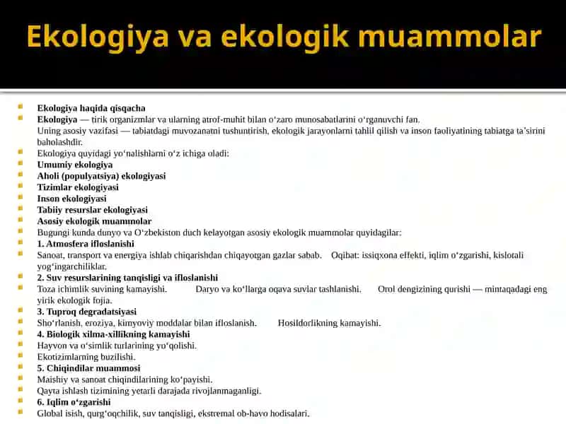 O’zbekiston respublikasi tabiatini asrashga doir qonunlarni o’rganish tahlil qilish 2