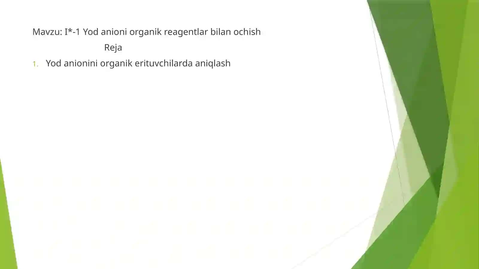 Kimyo turlari 3-bosqich 123-guruh talabasi Shodiyeva Gulruxsorning analitik kimyoda organik reagentlarning qo’llanilishi 2
