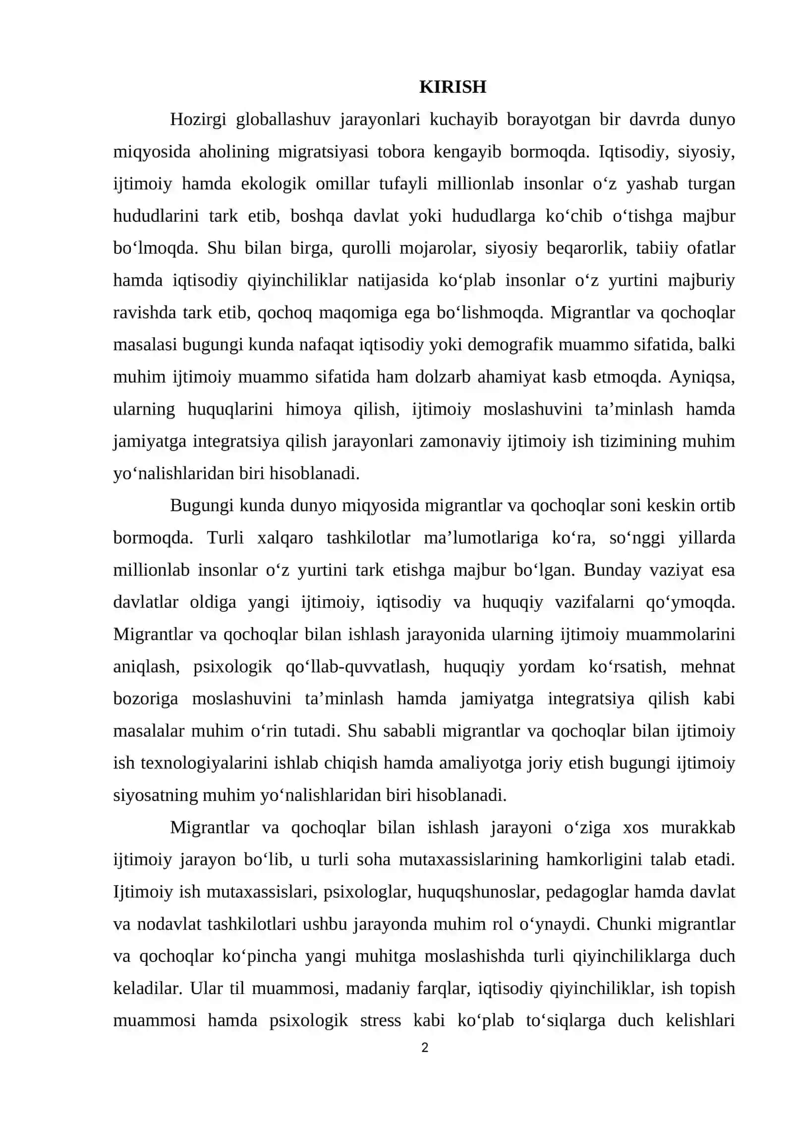 Migrantlar va qochoqlar bilan ijtimoiy ish texnologiyasi 2