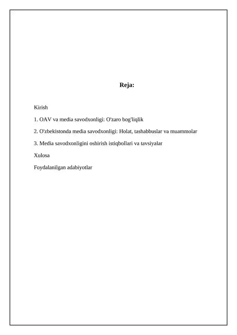 OAV va media savodxonligi: O'zaro bog'liqlik 2