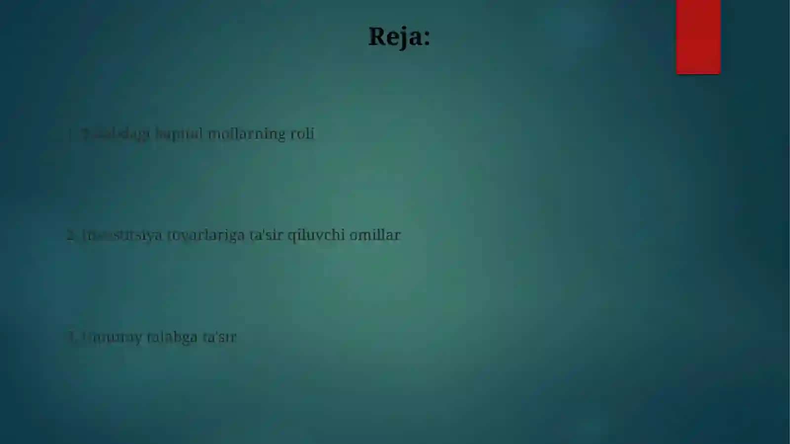 Investitsiya Tovarlariga Talabining Yalpi Talabdagi O'Rni 2