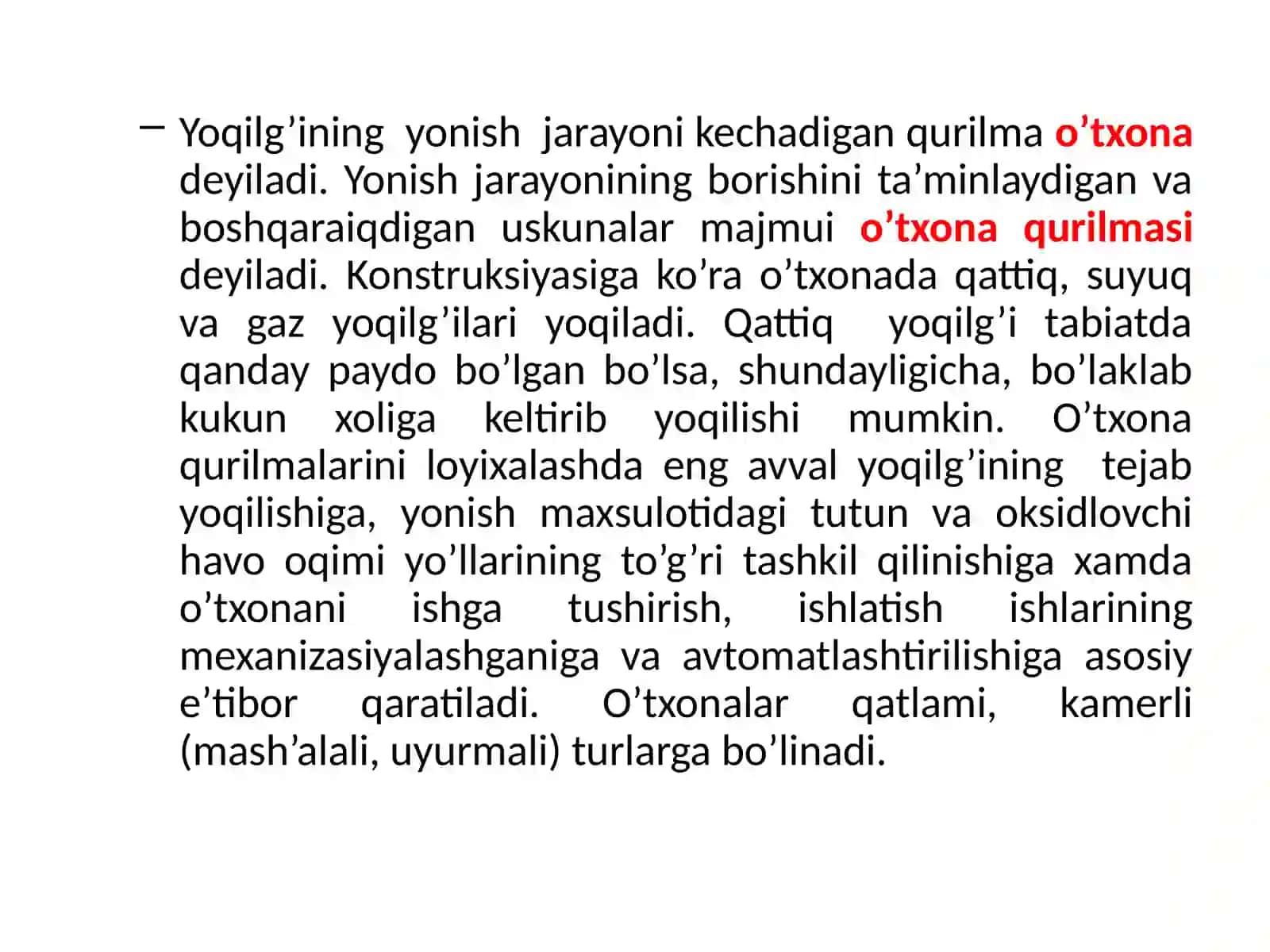 O’txona qurilmalari turlari, qo’llanilishi. Issiqlik xisobi 2