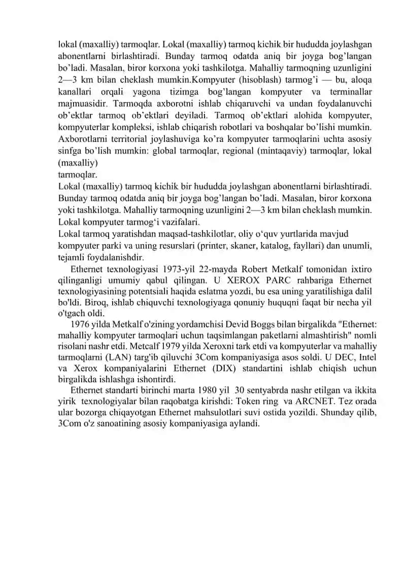 Lokal tarmoq texnologiyalari: Ethernet, Fast Ethernet 2