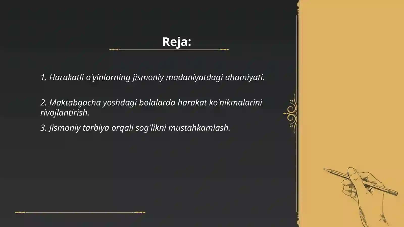 Harakatli o'yinlar jismoniy ma'daniyatni asosiy metodi va vositasi sifatida. Maktabgacha yoshdagi bolalar uchun sport mashqlari. Sport mashqlariga o'rgatish metodilasi 2