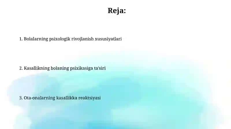 Bolalar kasalliklarida bemorlar psixologiyasi masalalari 2
