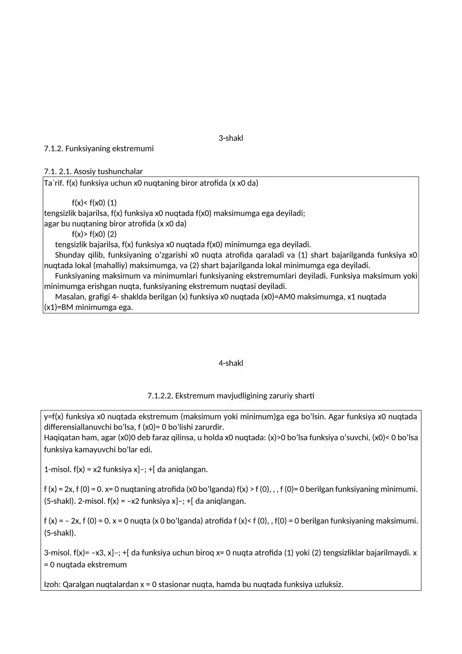 Funksiyaning ekstremumi 2