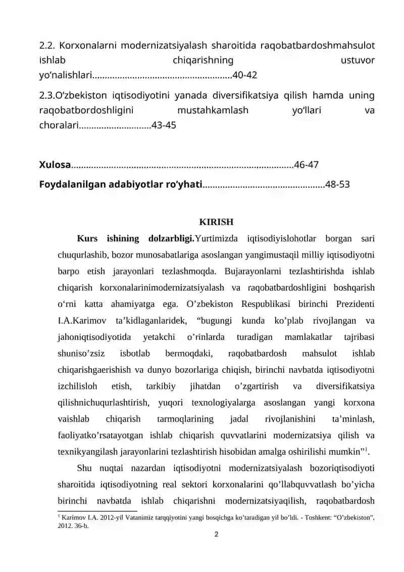 ISHLAB CHIQARISH KORXONALARINI MODERNIZATSIYALASH VA DIVERSIFIKATSIYALASH JARAYONINING SAMARADORLIGI VA UNI RIVOJLANTIRISH TIZIMI 2
