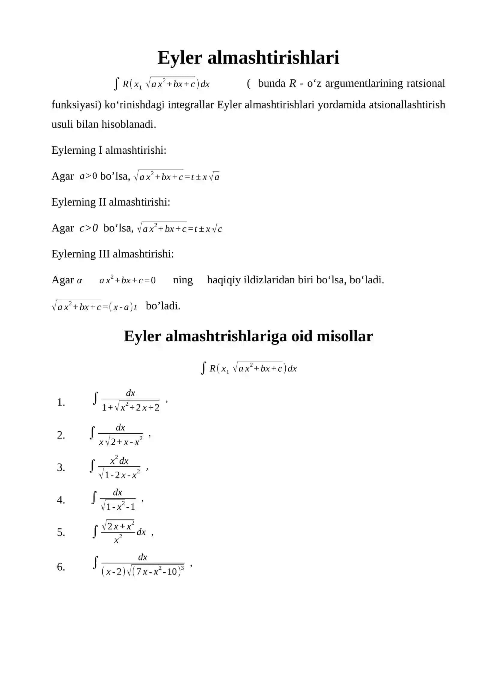 Eyler almashtirishlari 2