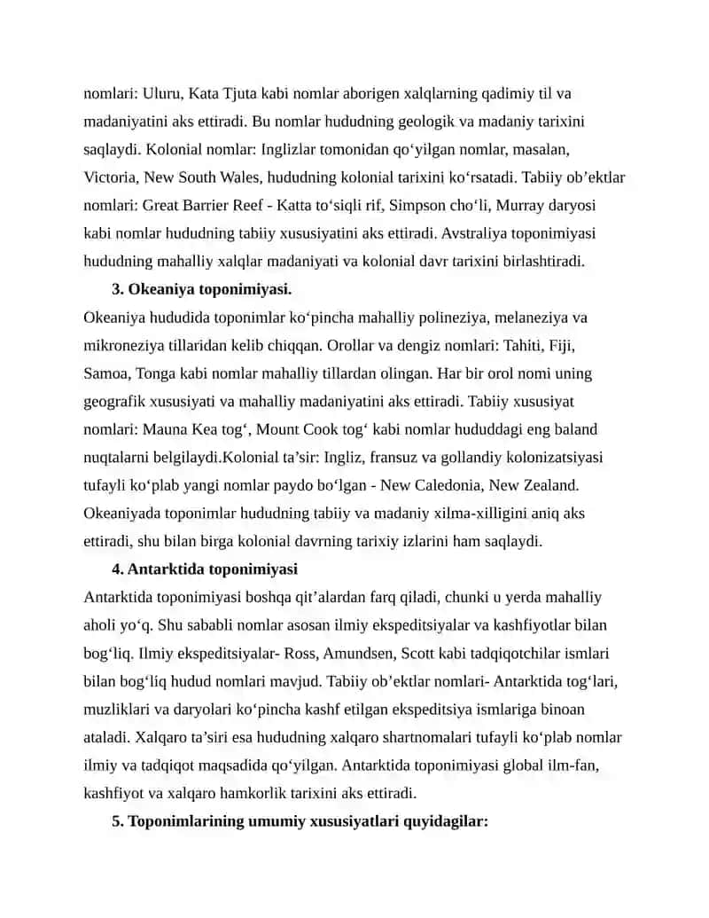 Ma’ruza. Afrika, Avstraliya, Okeaniya va Antarktida toponimiyasi. 2