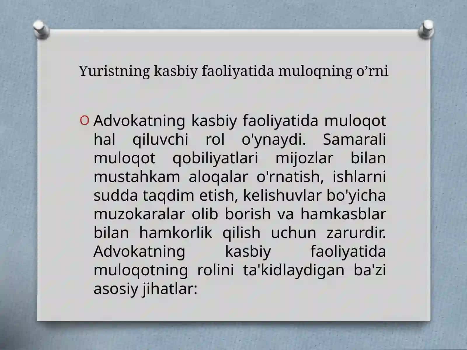 Yuristning kasbiy faoliyatida muloqning o’rni 2