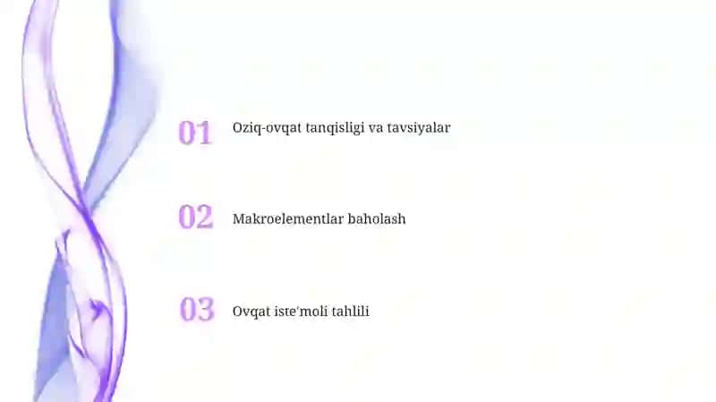 Oziq-ovqat tanqisligi va tavsiyalar 2